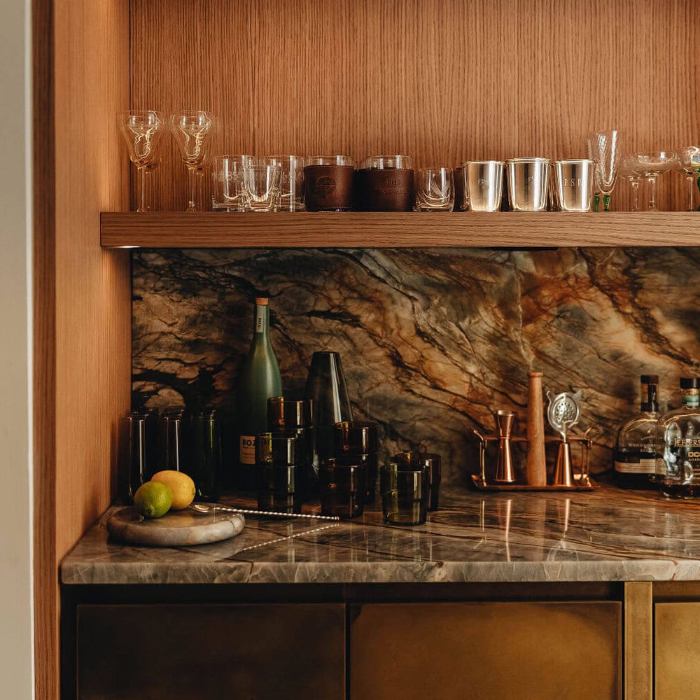 a well-appointed bar counter in a Homestead Residences condo