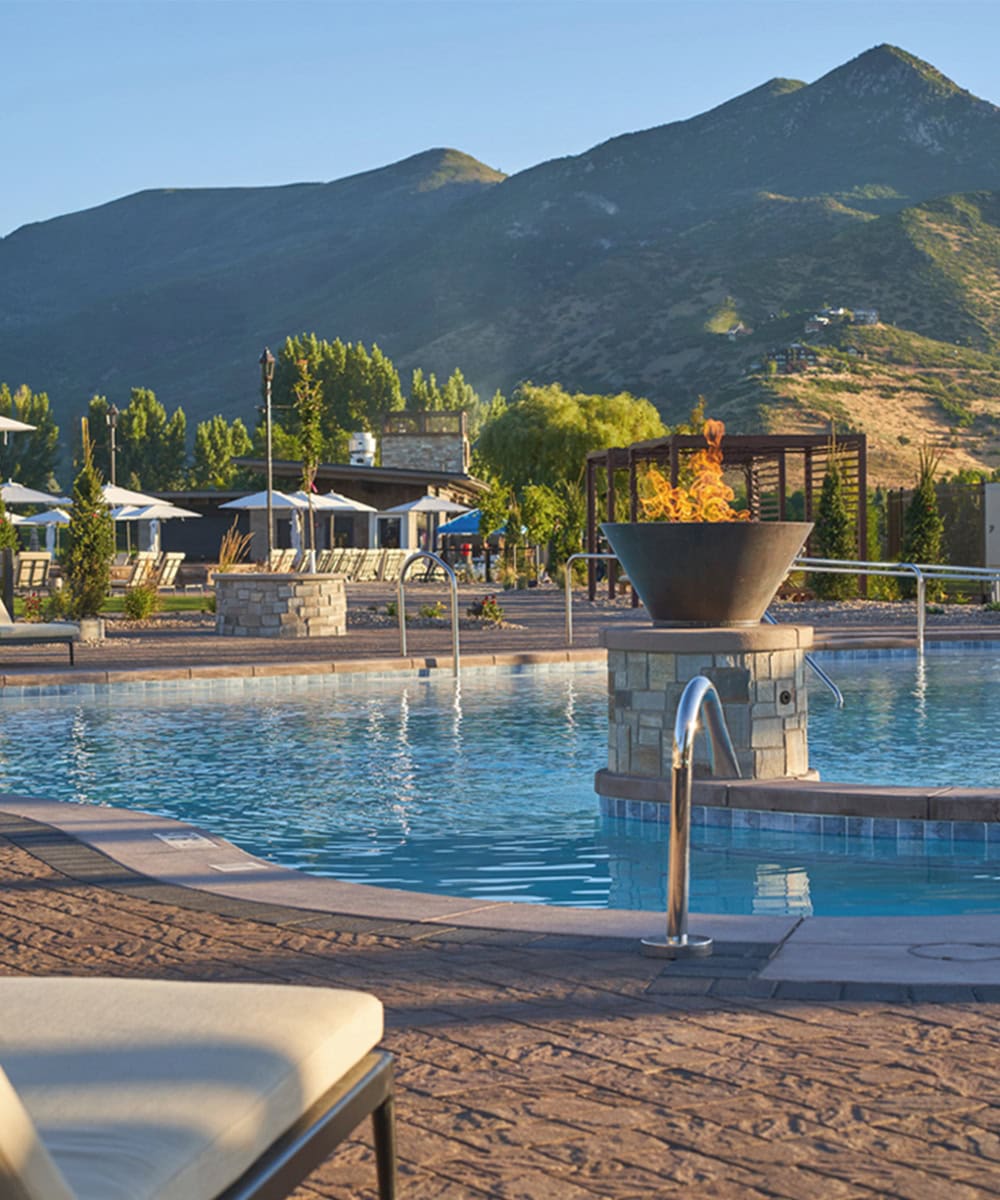 the pools at Homestead reflect sunlight in the Wasatch Mountains