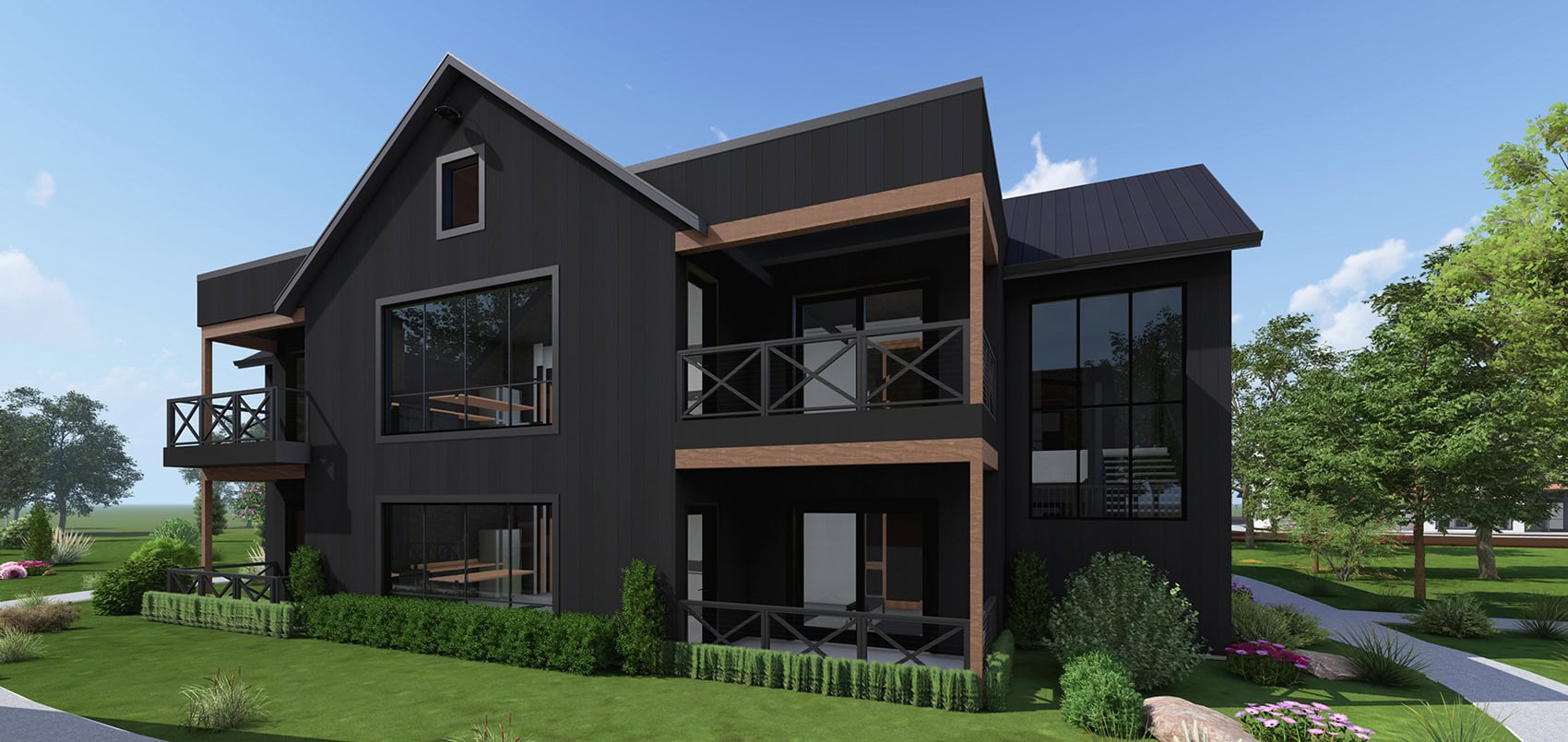 a model of the exterior of the Homestead Residences luxury condominium patio spaces