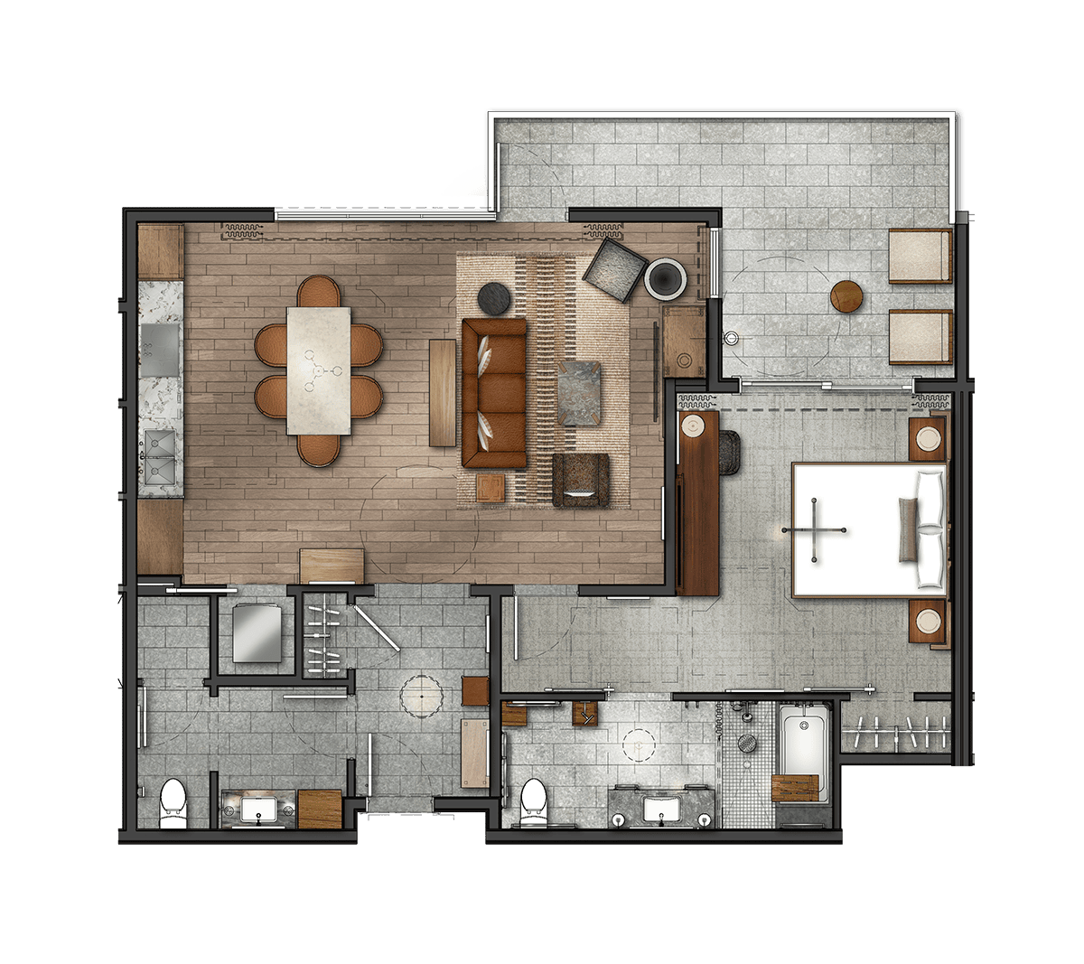a floor plan for the Homestead Residences luxury, one-bedroom condominium option (ADA-compliant) in Midway, Utah