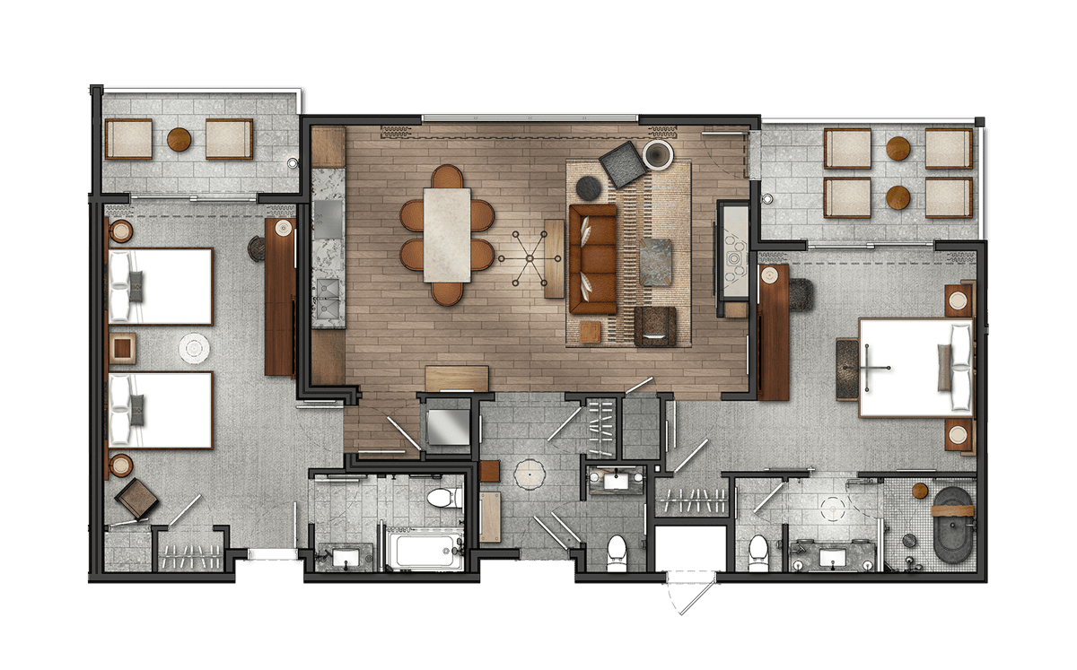 a floor plan for the Homestead Residences luxury, two-bedroom condominium option in Midway, Utah
